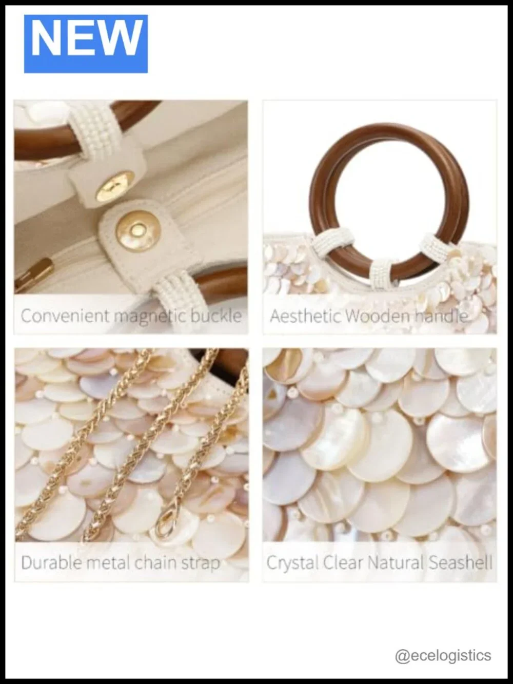 Handmade Shell Beaded Clutch Purse for Women Luxury Top Handle Bag Beach